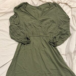 Old Navy Olive Green Long Sleeve V-Neck Dress